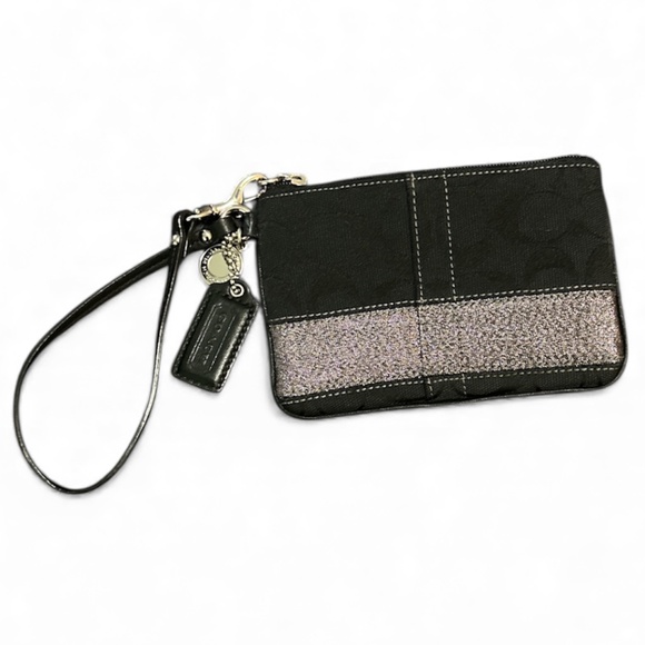 Coach Legacy 65th Anniversary Black Signature Canvas Striped Zipper Wristlet - Picture 1 of 7